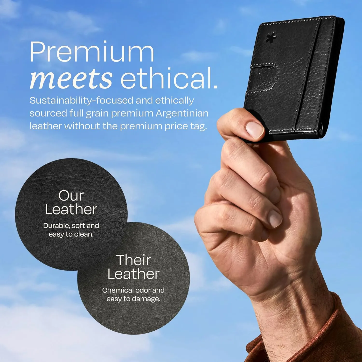 Swear Brands Full Grain Leather Wallet with RFID Blocking & Money Clip - Minimalist Bifold Wallet Holds 12 Cards - Easy Access Pull Tab - Ethically Sourced (Black)