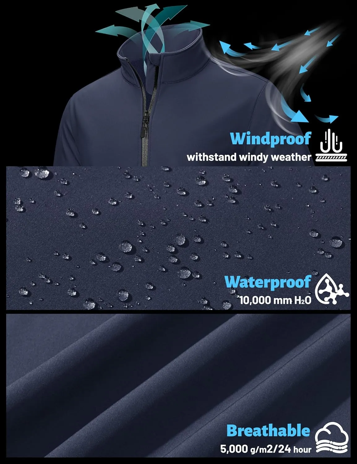 TACVASEN Men's Fleece Softshell Jackets Waterproof Winter Coats Warm Fleece Lined Tactical Jacket Windproof Zip Pockets