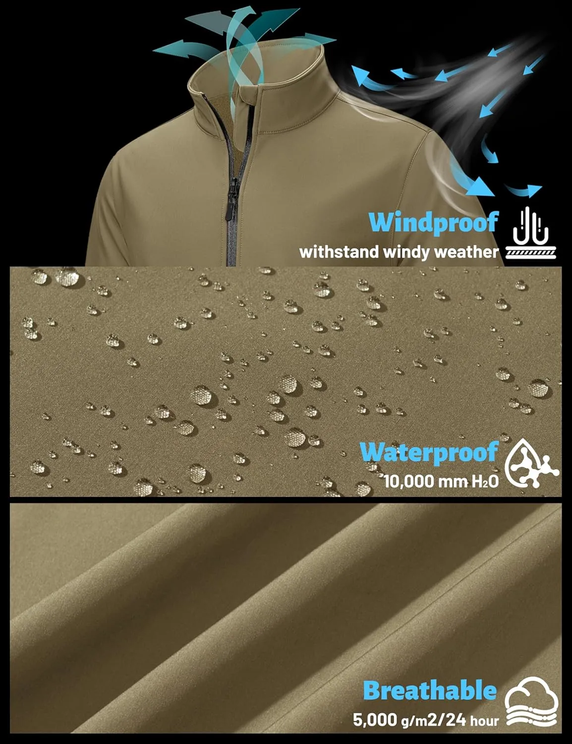TACVASEN Men's Fleece Softshell Jackets Waterproof Winter Coats Warm Fleece Lined Tactical Jacket Windproof Zip Pockets