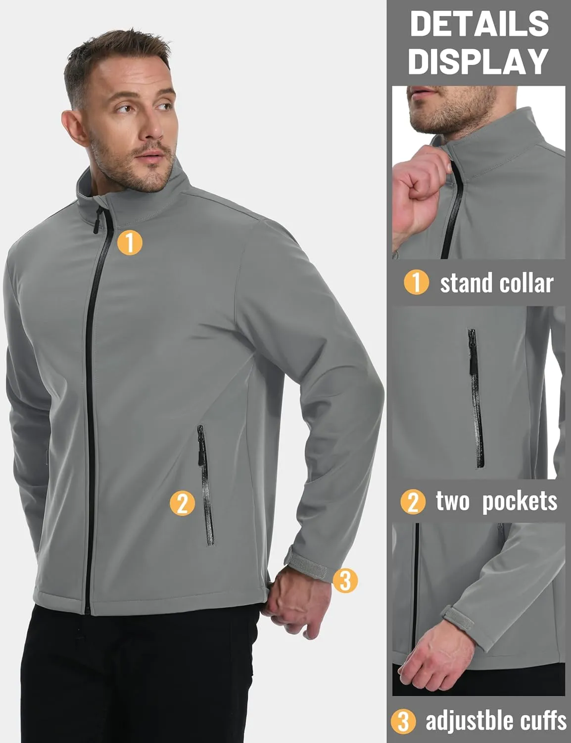 TACVASEN Men's Fleece Softshell Jackets Waterproof Winter Coats Warm Fleece Lined Tactical Jacket Windproof Zip Pockets