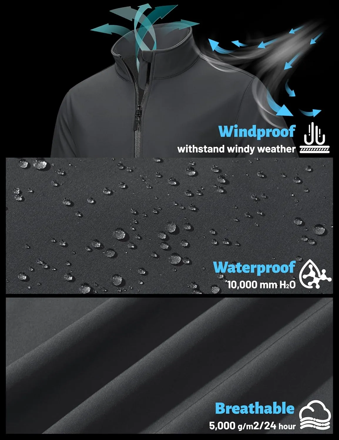 TACVASEN Men's Fleece Softshell Jackets Waterproof Winter Coats Warm Fleece Lined Tactical Jacket Windproof Zip Pockets