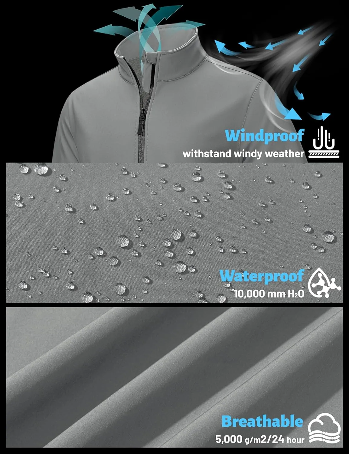 TACVASEN Men's Fleece Softshell Jackets Waterproof Winter Coats Warm Fleece Lined Tactical Jacket Windproof Zip Pockets