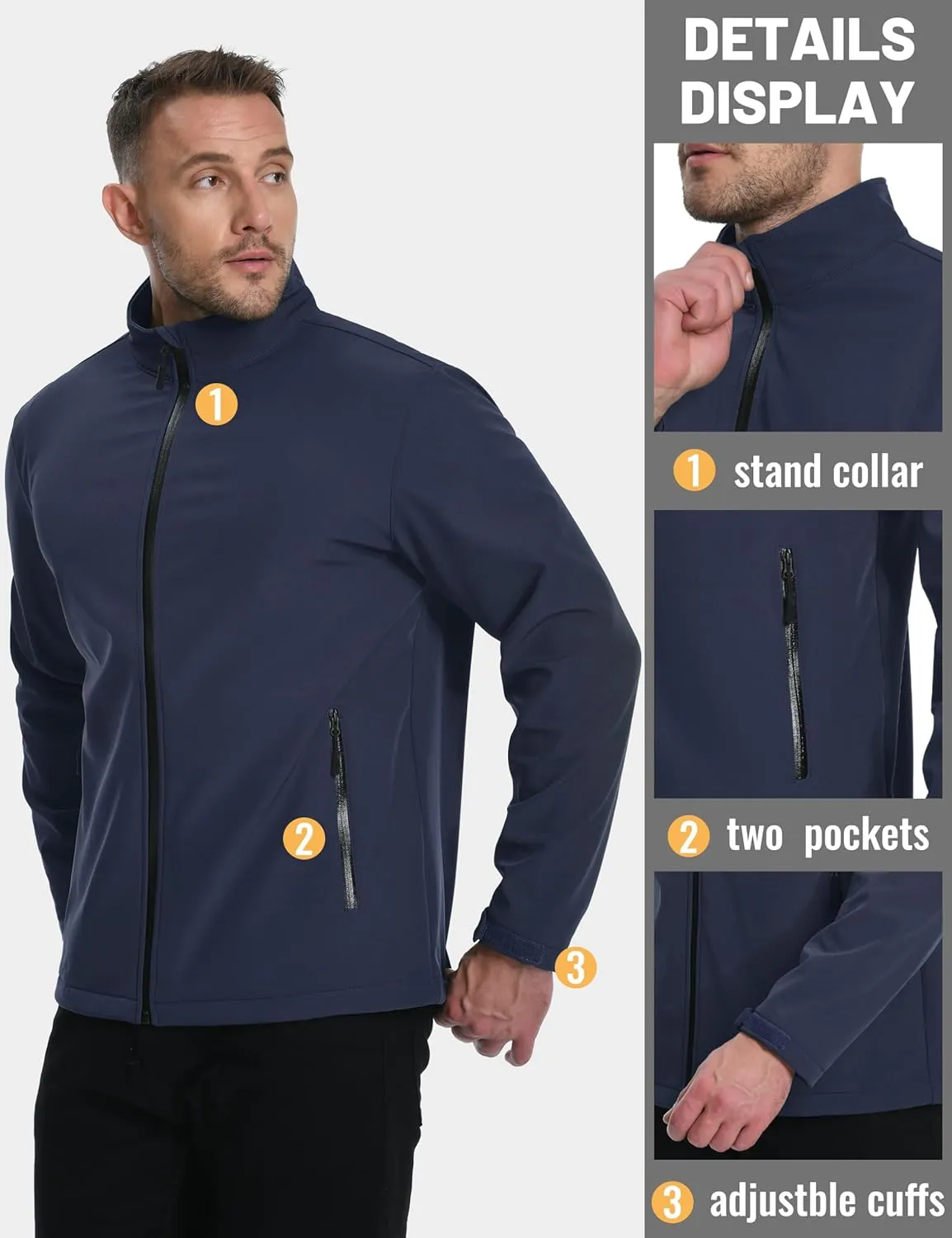 TACVASEN Men's Fleece Softshell Jackets Waterproof Winter Coats Warm Fleece Lined Tactical Jacket Windproof Zip Pockets