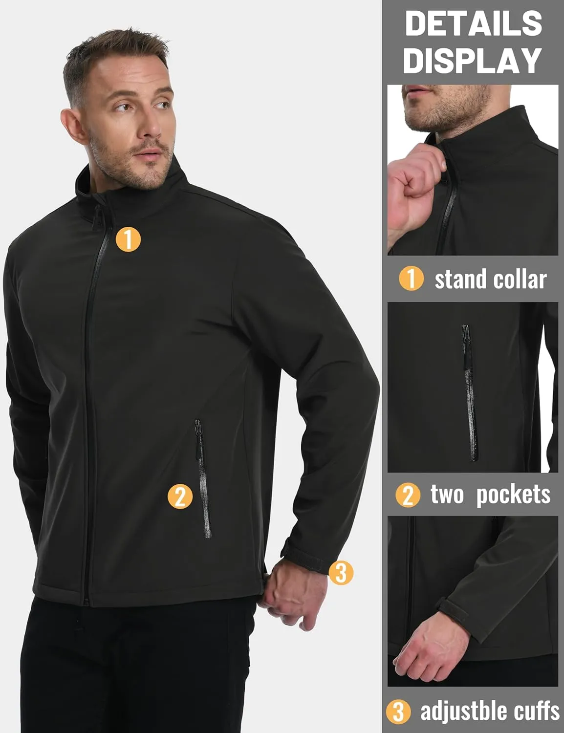 TACVASEN Men's Fleece Softshell Jackets Waterproof Winter Coats Warm Fleece Lined Tactical Jacket Windproof Zip Pockets