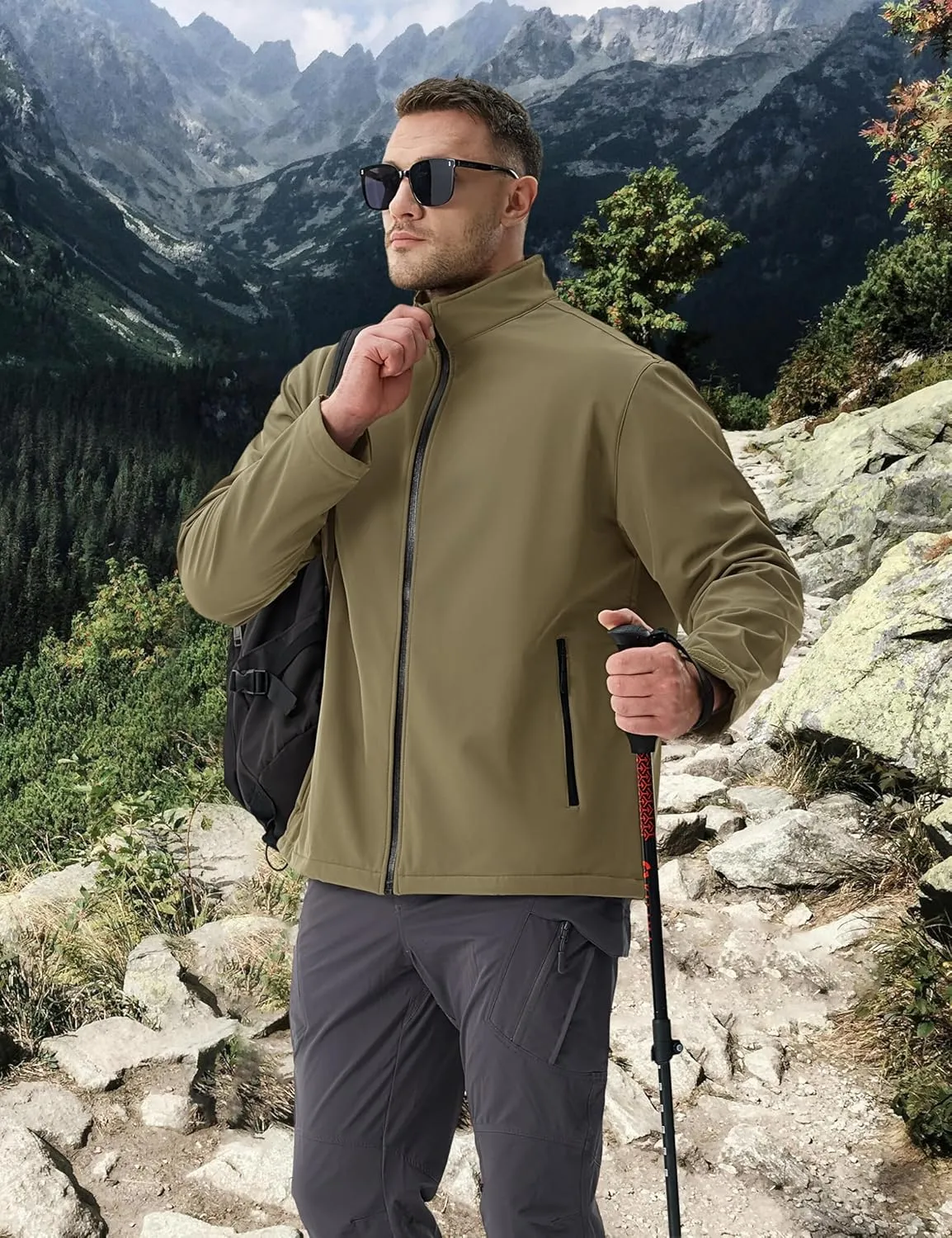 TACVASEN Men's Fleece Softshell Jackets Waterproof Winter Coats Warm Fleece Lined Tactical Jacket Windproof Zip Pockets