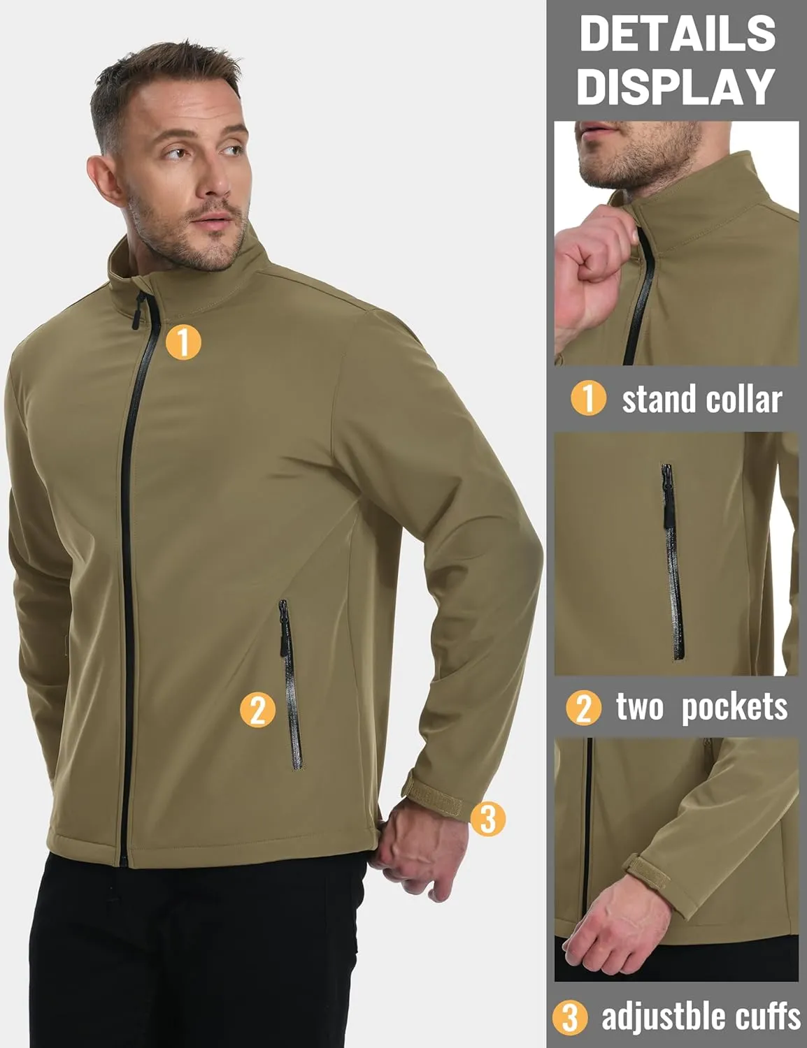 TACVASEN Men's Fleece Softshell Jackets Waterproof Winter Coats Warm Fleece Lined Tactical Jacket Windproof Zip Pockets