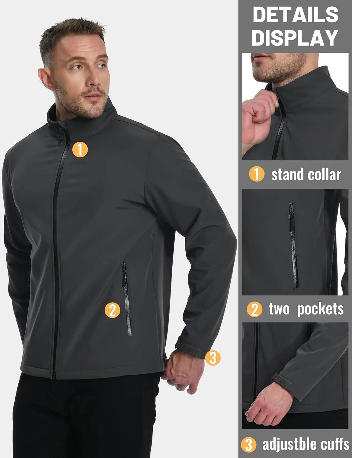 TACVASEN Men's Fleece Softshell Jackets Waterproof Winter Coats Warm Fleece Lined Tactical Jacket Windproof Zip Pockets