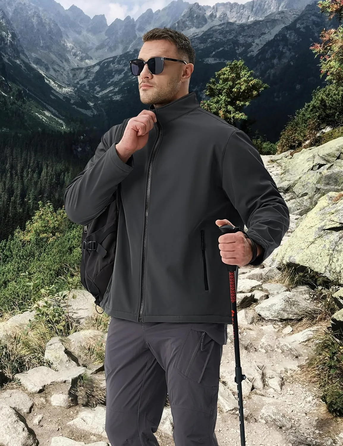 TACVASEN Men's Fleece Softshell Jackets Waterproof Winter Coats Warm Fleece Lined Tactical Jacket Windproof Zip Pockets
