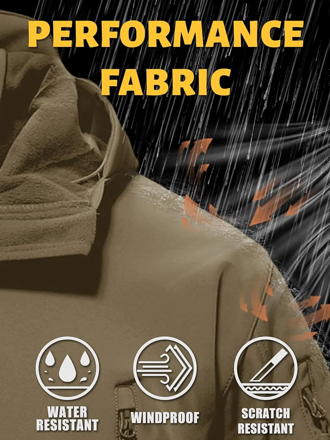 TACVASEN Men's Special Ops Military Tactical Rain Jackets Winter Warm Fleece Softshell Hooded Raincoat Snowboard