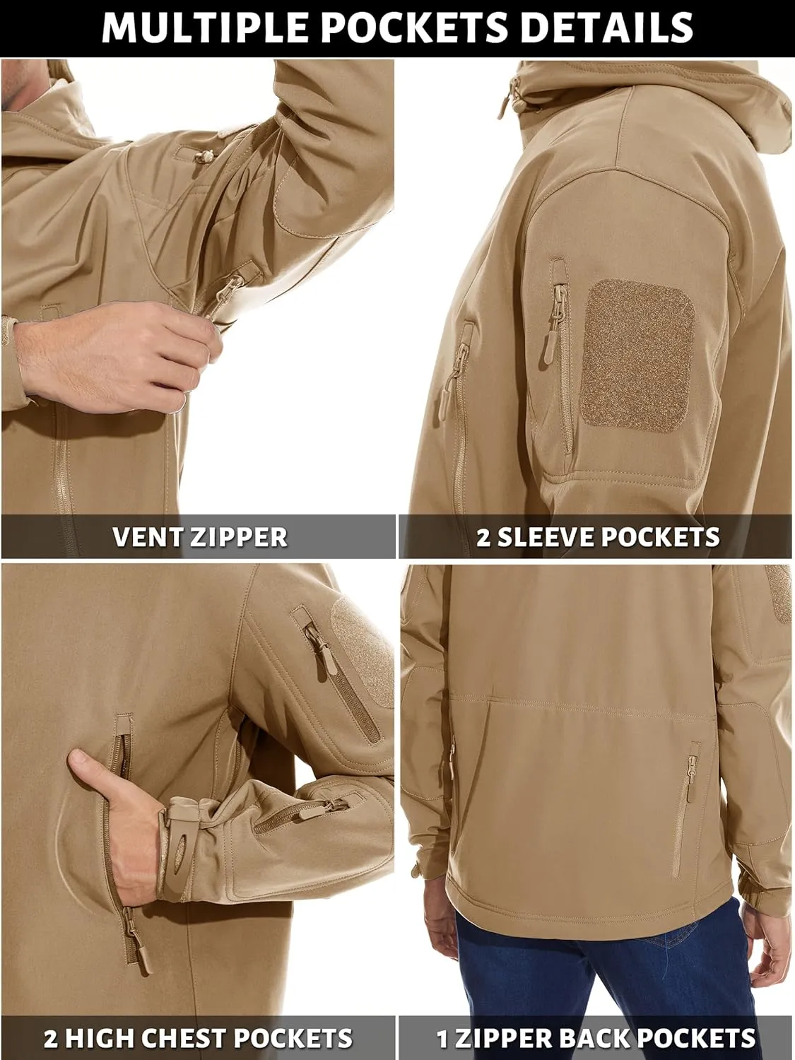 TACVASEN Men's Special Ops Military Tactical Rain Jackets Winter Warm Fleece Softshell Hooded Raincoat Snowboard