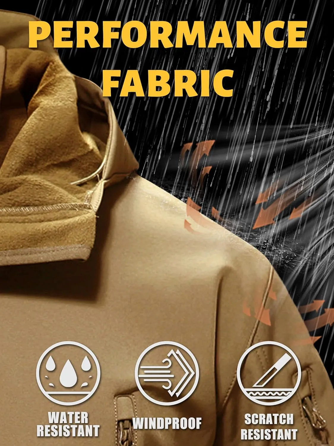TACVASEN Men's Special Ops Military Tactical Rain Jackets Winter Warm Fleece Softshell Hooded Raincoat Snowboard
