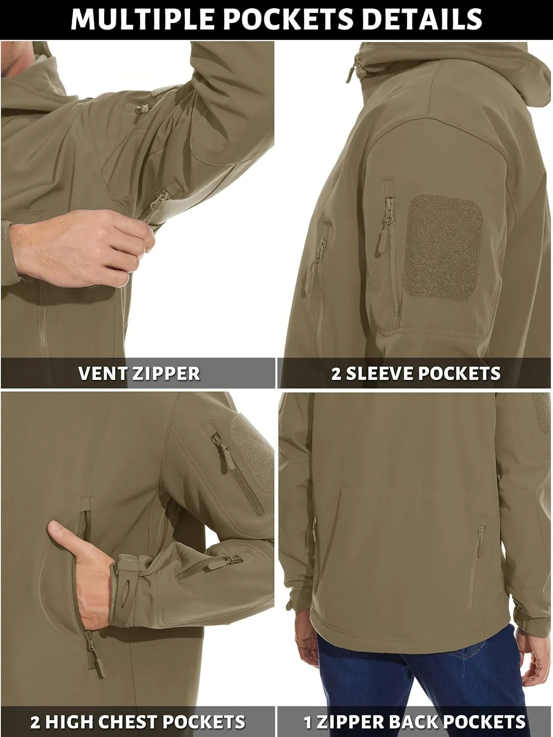TACVASEN Men's Special Ops Military Tactical Rain Jackets Winter Warm Fleece Softshell Hooded Raincoat Snowboard