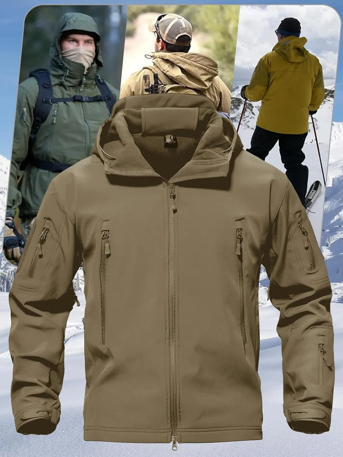 TACVASEN Men's Special Ops Military Tactical Rain Jackets Winter Warm Fleece Softshell Hooded Raincoat Snowboard