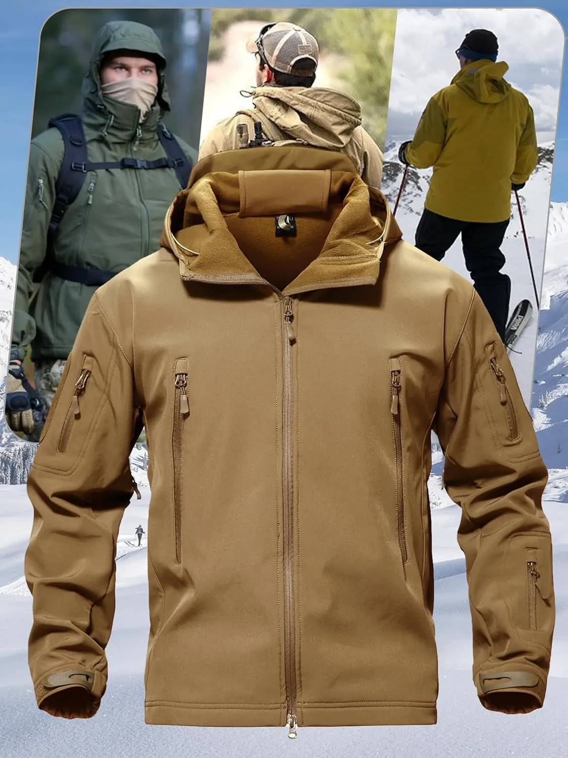 TACVASEN Men's Special Ops Military Tactical Rain Jackets Winter Warm Fleece Softshell Hooded Raincoat Snowboard