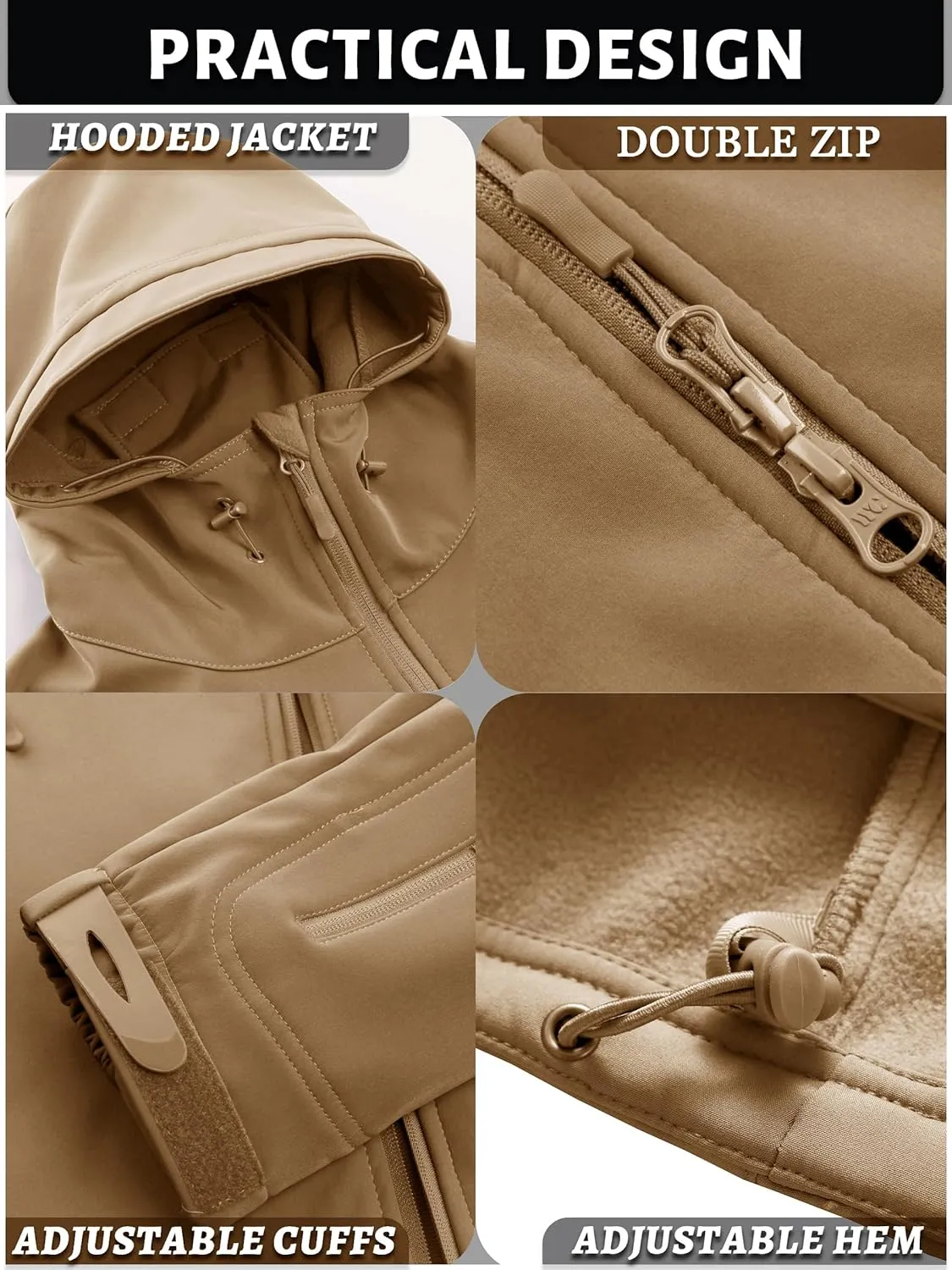 TACVASEN Men's Special Ops Military Tactical Rain Jackets Winter Warm Fleece Softshell Hooded Raincoat Snowboard