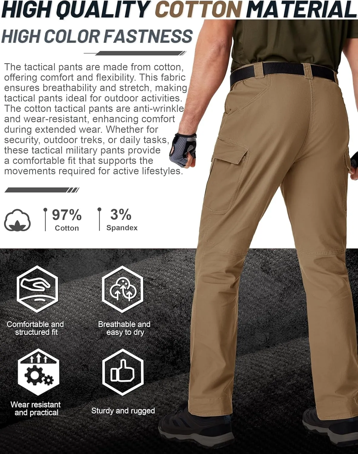 TACVASEN Men's Tactical Cargo Pants, Cotton 9 Pockets Work Pants, Stretch Hiking Pants, Lightweight Outdoor Workout Pant