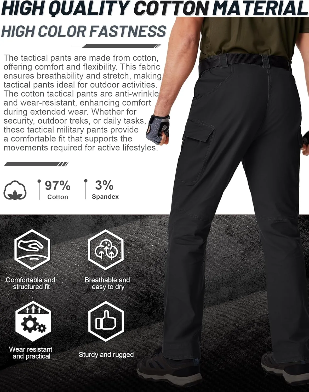 TACVASEN Men's Tactical Cargo Pants, Cotton 9 Pockets Work Pants, Stretch Hiking Pants, Lightweight Outdoor Workout Pant