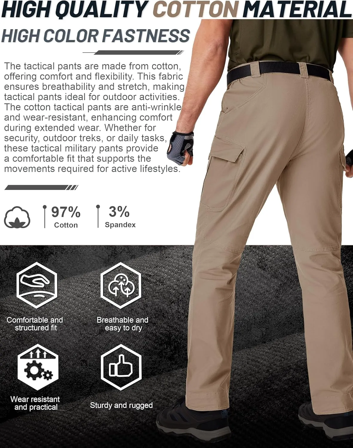 TACVASEN Men's Tactical Cargo Pants, Cotton 9 Pockets Work Pants, Stretch Hiking Pants, Lightweight Outdoor Workout Pant