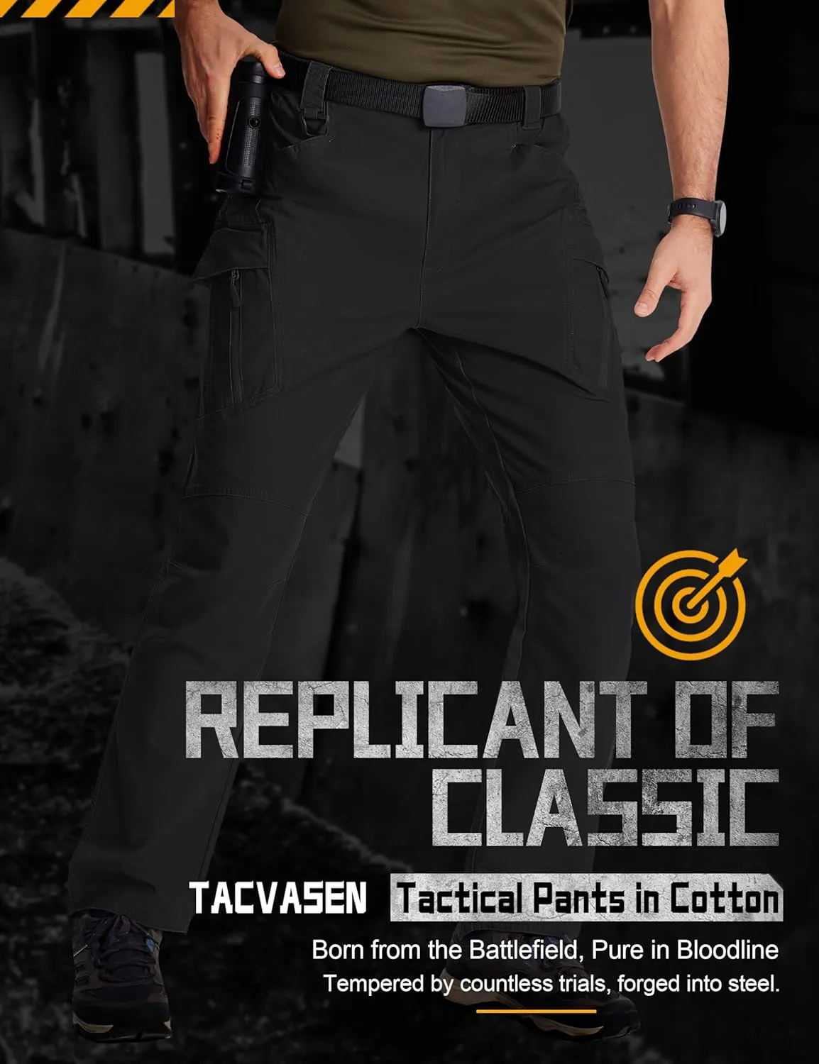 TACVASEN Men's Tactical Cargo Pants, Cotton 9 Pockets Work Pants, Stretch Hiking Pants, Lightweight Outdoor Workout Pant