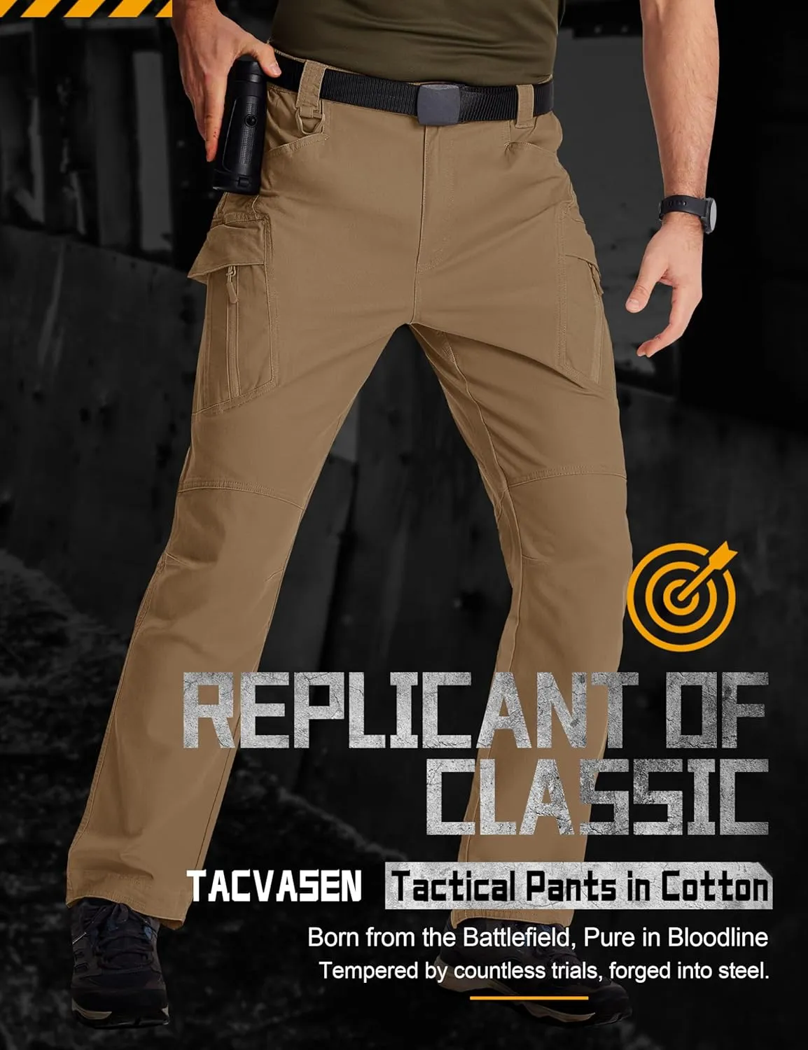 TACVASEN Men's Tactical Cargo Pants, Cotton 9 Pockets Work Pants, Stretch Hiking Pants, Lightweight Outdoor Workout Pant