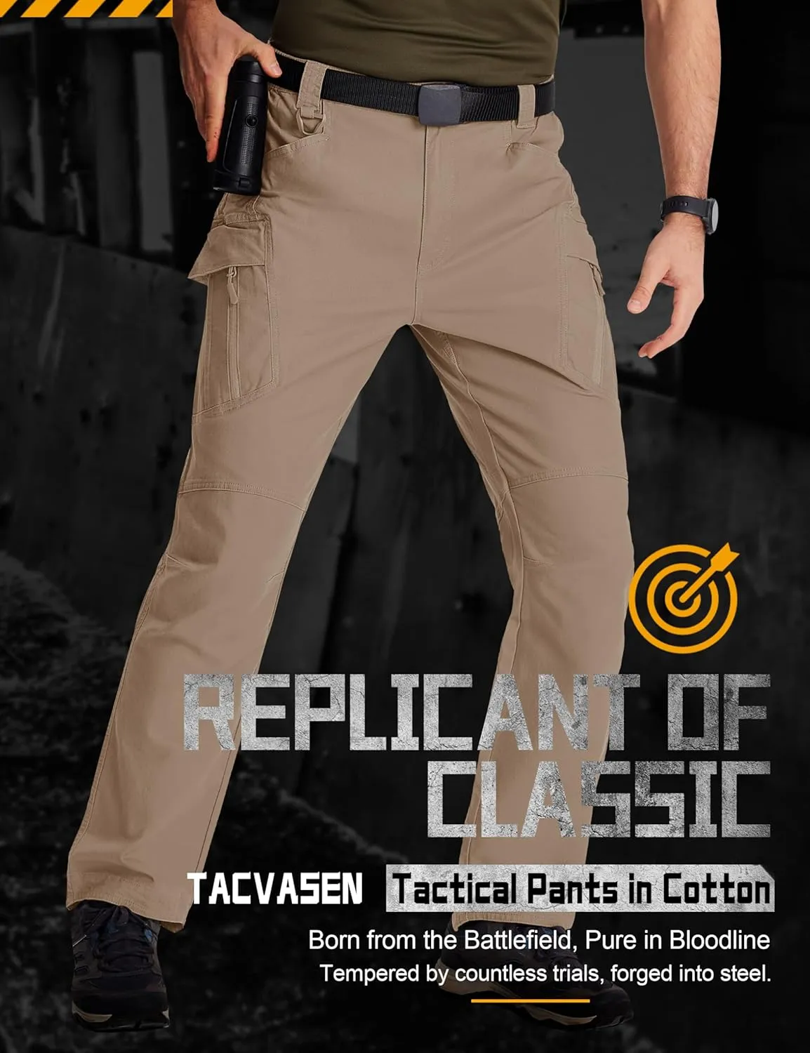 TACVASEN Men's Tactical Cargo Pants, Cotton 9 Pockets Work Pants, Stretch Hiking Pants, Lightweight Outdoor Workout Pant