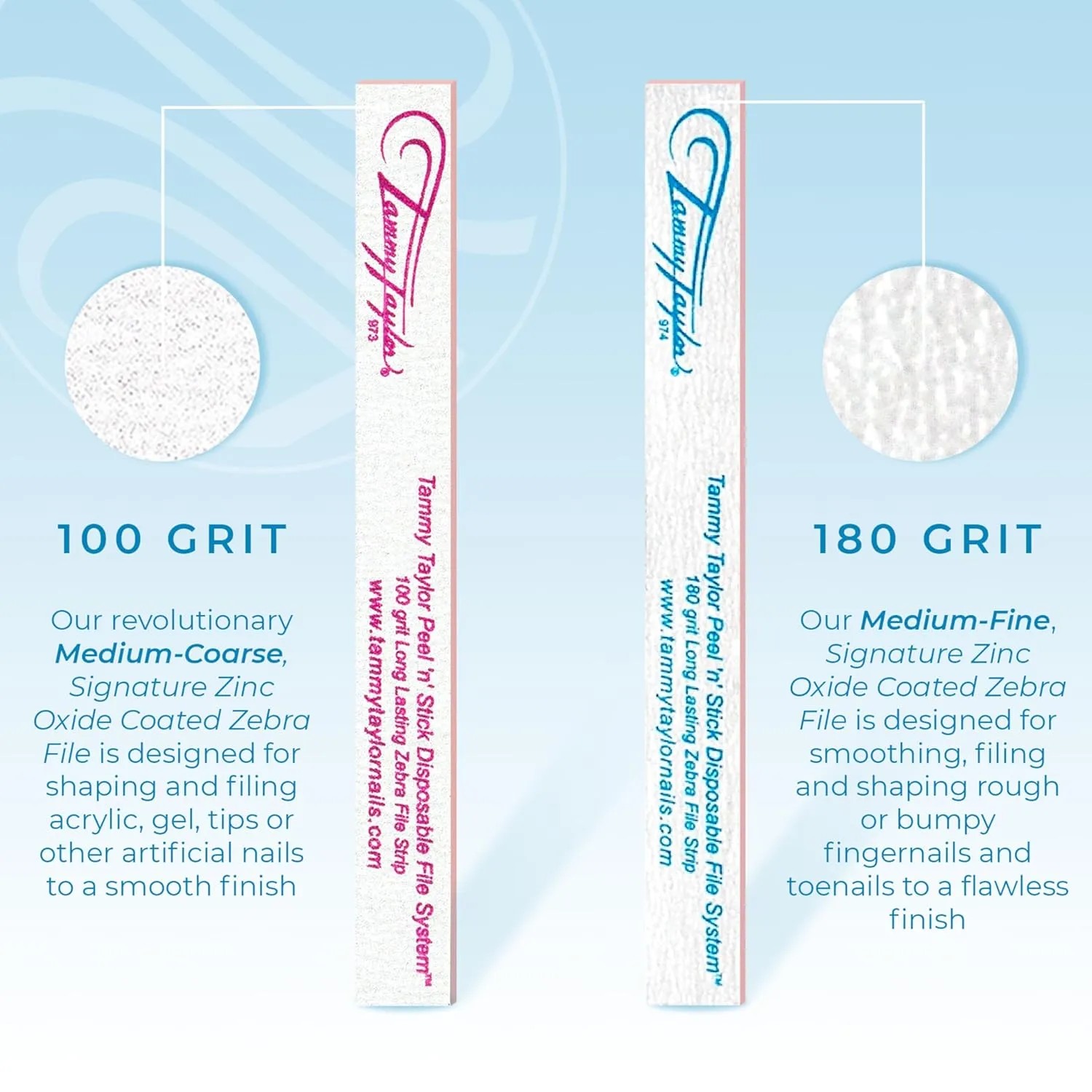Tammy Taylor 100/180 Grit Nail Files for Natural Nails | Peel and Stick Disposable Zebra Nail File for Shaping Fingernails Toenails, Gel and Lacquer w/Professional Emery Boards for Nails | 25 Pack