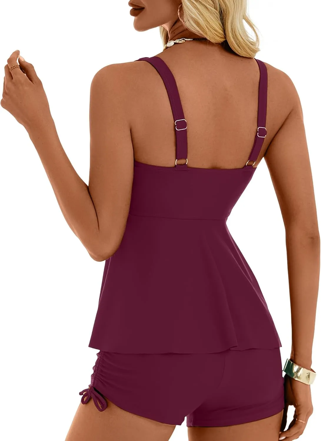 Tankini Swimsuits for Women Tummy Control Bathing Suits Ruched Drawstring Cute Swimwear