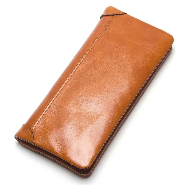 TAUREN Oil Wax Genuine Leather Men Wallet Long Designer Male Clutch Luxury Brand Men Wallets Zipper Coin Purse Phone Bags