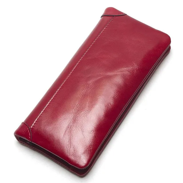 TAUREN Oil Wax Genuine Leather Men Wallet Long Designer Male Clutch Luxury Brand Men Wallets Zipper Coin Purse Phone Bags