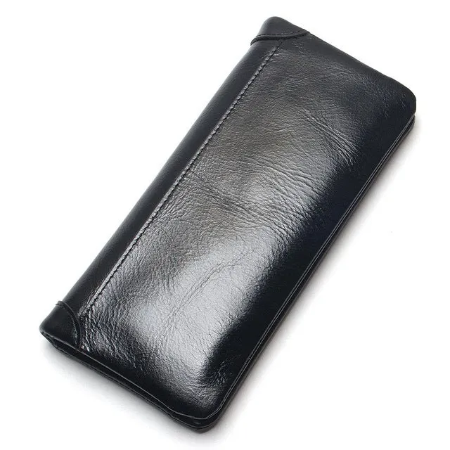 TAUREN Oil Wax Genuine Leather Men Wallet Long Designer Male Clutch Luxury Brand Men Wallets Zipper Coin Purse Phone Bags