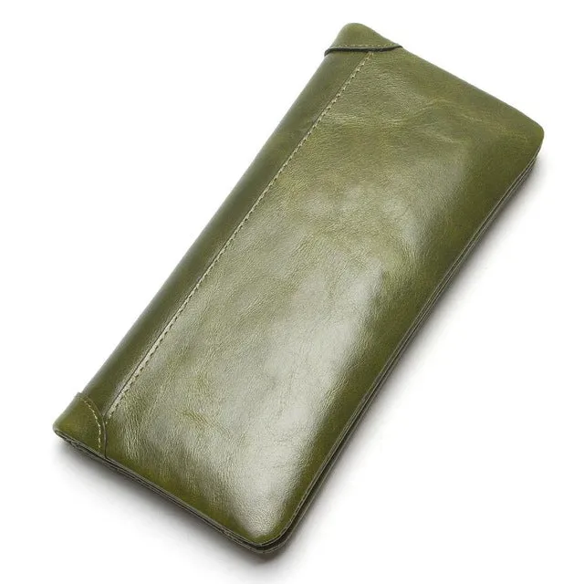 TAUREN Oil Wax Genuine Leather Men Wallet Long Designer Male Clutch Luxury Brand Men Wallets Zipper Coin Purse Phone Bags