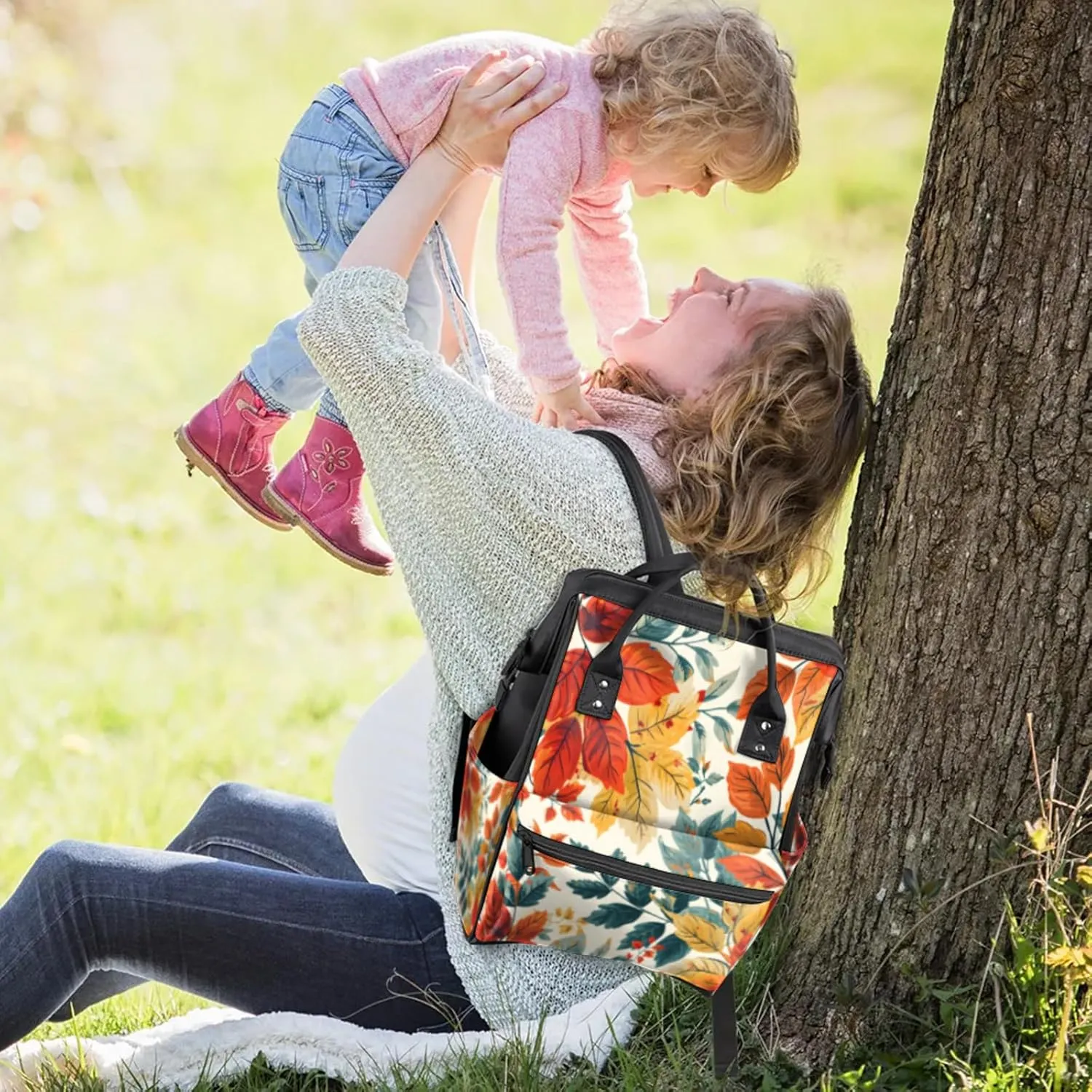 Tavisto Autumn Foliage Fantasy Double Shoulder Mommy Bag for Women, Polyester Large Capacity Diaper Backpack with Multi Pockets, Waterproof Adjustable Straps Diaper Bag for Moms Dads, 11''×7''×15.7''