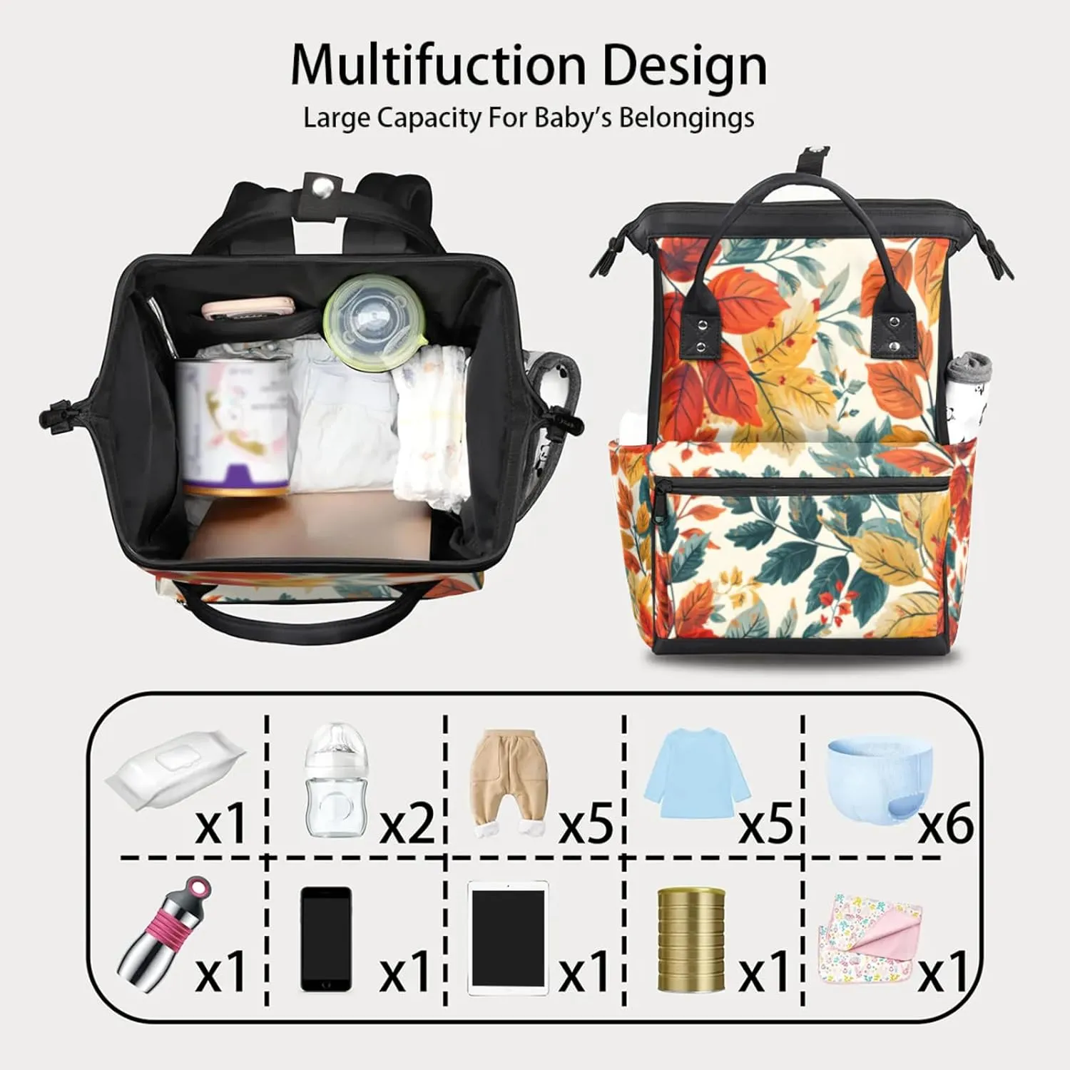 Tavisto Autumn Foliage Fantasy Double Shoulder Mommy Bag for Women, Polyester Large Capacity Diaper Backpack with Multi Pockets, Waterproof Adjustable Straps Diaper Bag for Moms Dads, 11''×7''×15.7''
