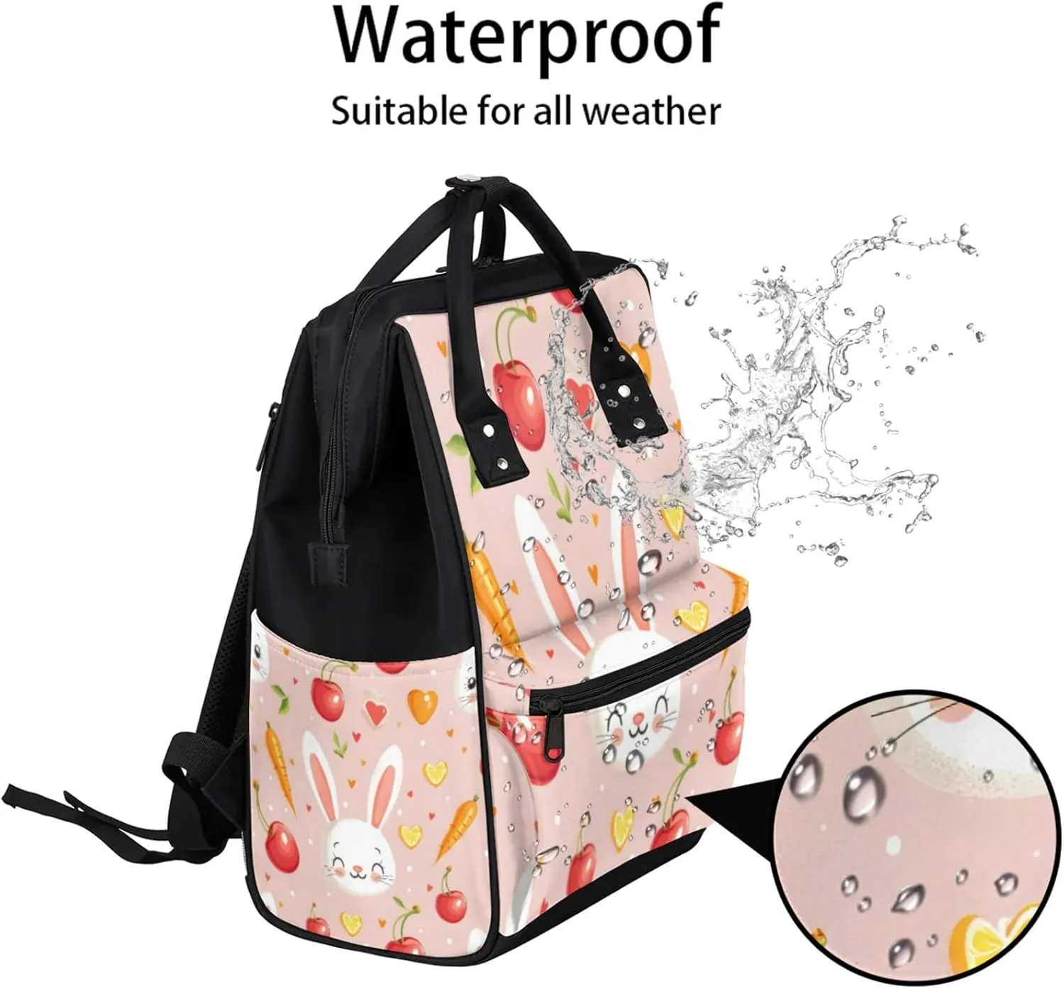 Tavisto Pink Bunny Delights Double Shoulder Mommy Bag for Women, Polyester Large Capacity Diaper Backpack with Multi Pockets, Waterproof Adjustable Straps Diaper Bag for Moms Dads, 11''×7''×15.7''