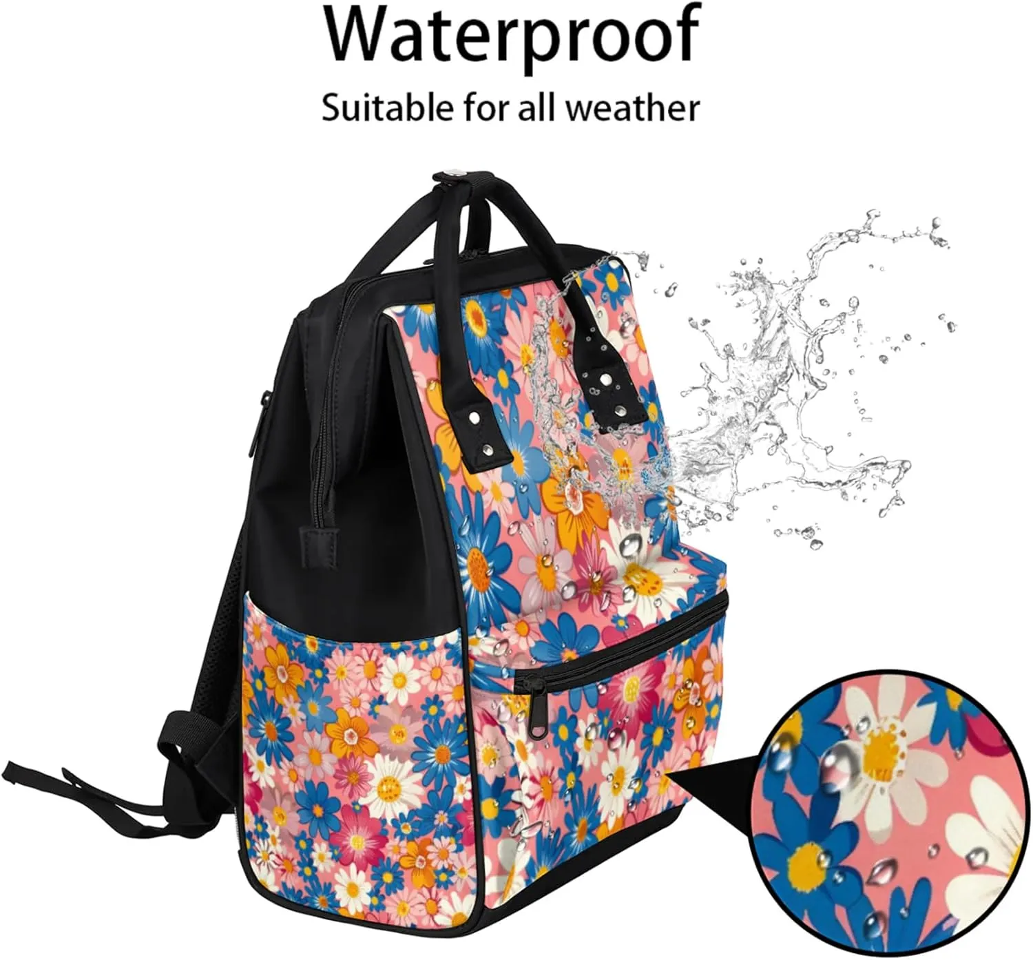 Tavisto Retro Floral Blast Double Shoulder Mommy Bag for Women, Polyester Large Capacity Diaper Backpack with Multi Pockets, Waterproof Adjustable Straps Diaper Bag for Moms Dads, 11''×7''×15.7''