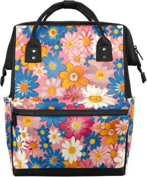 Tavisto Retro Floral Blast Double Shoulder Mommy Bag for Women, Polyester Large Capacity Diaper Backpack with Multi Pockets, Waterproof Adjustable Straps Diaper Bag for Moms Dads, 11''×7''×15.7''