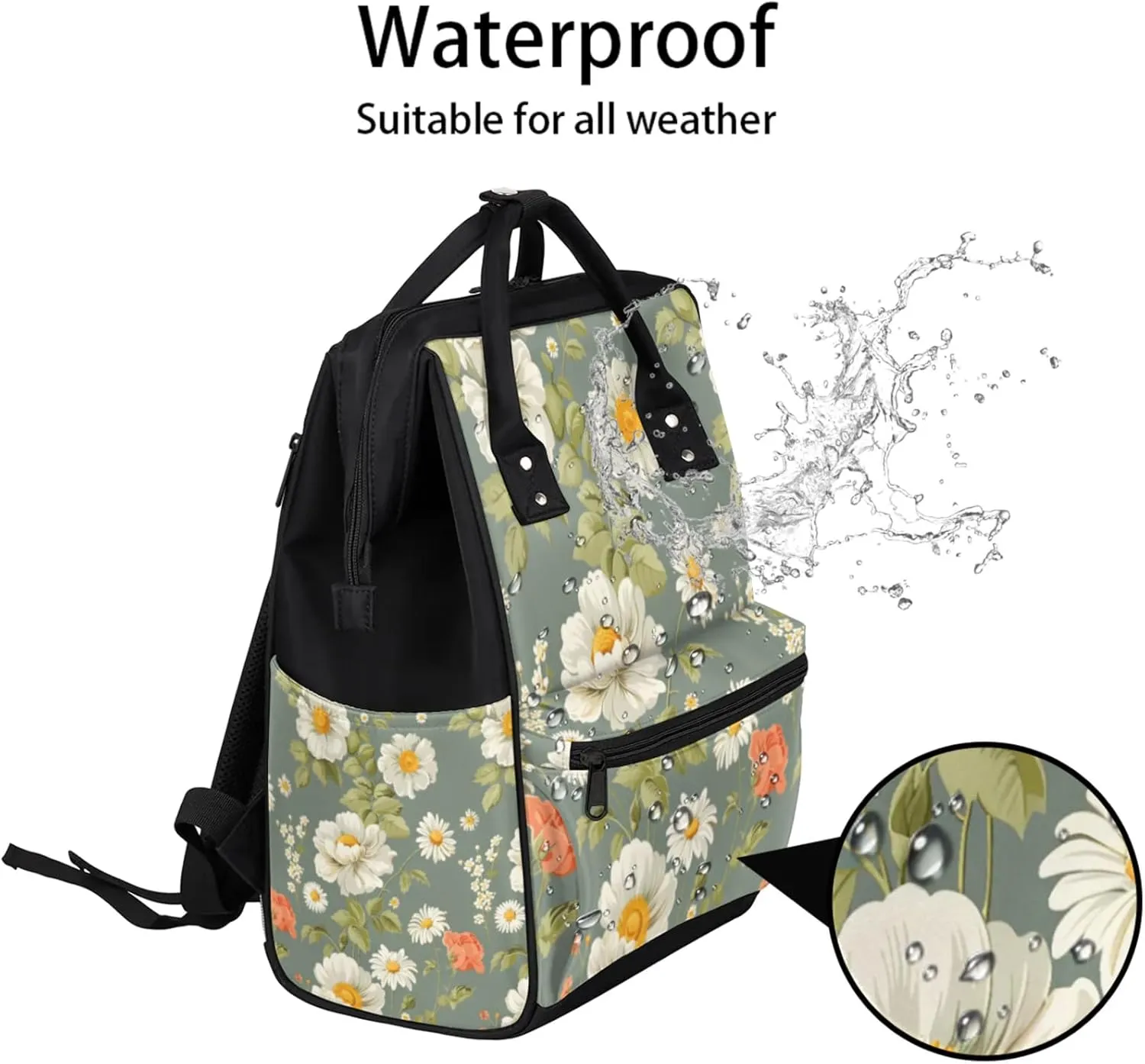 Tavisto Vintage Rose And Daisy Double Shoulder Mommy Bag for Women, Polyester Large Capacity Diaper Backpack with Multi Pockets, Waterproof Adjustable Straps Diaper Bag for Moms Dads, 11''×7''×15.7''