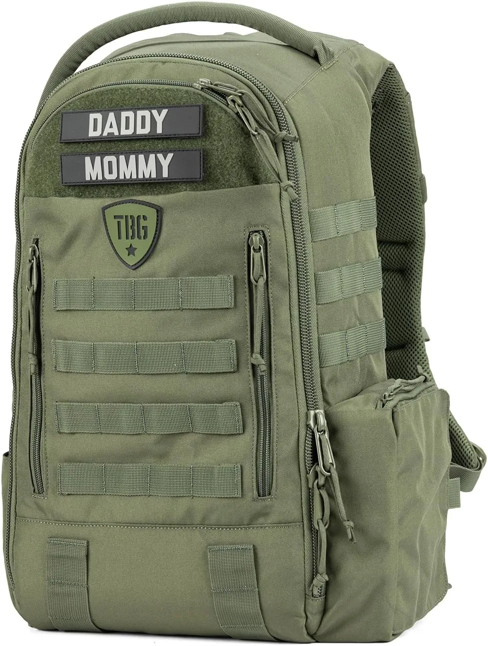 TBG - Mens Tactical Diaper Bag Backpack w/Built-in Changing Mat, Stroller Strap (Ranger Green 4th Gen)