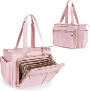 Teacher Tote Bag with Accordion File Organizer Pocket, Large Teacher Work Utility Bag for Women, Pink(Patent Design)
