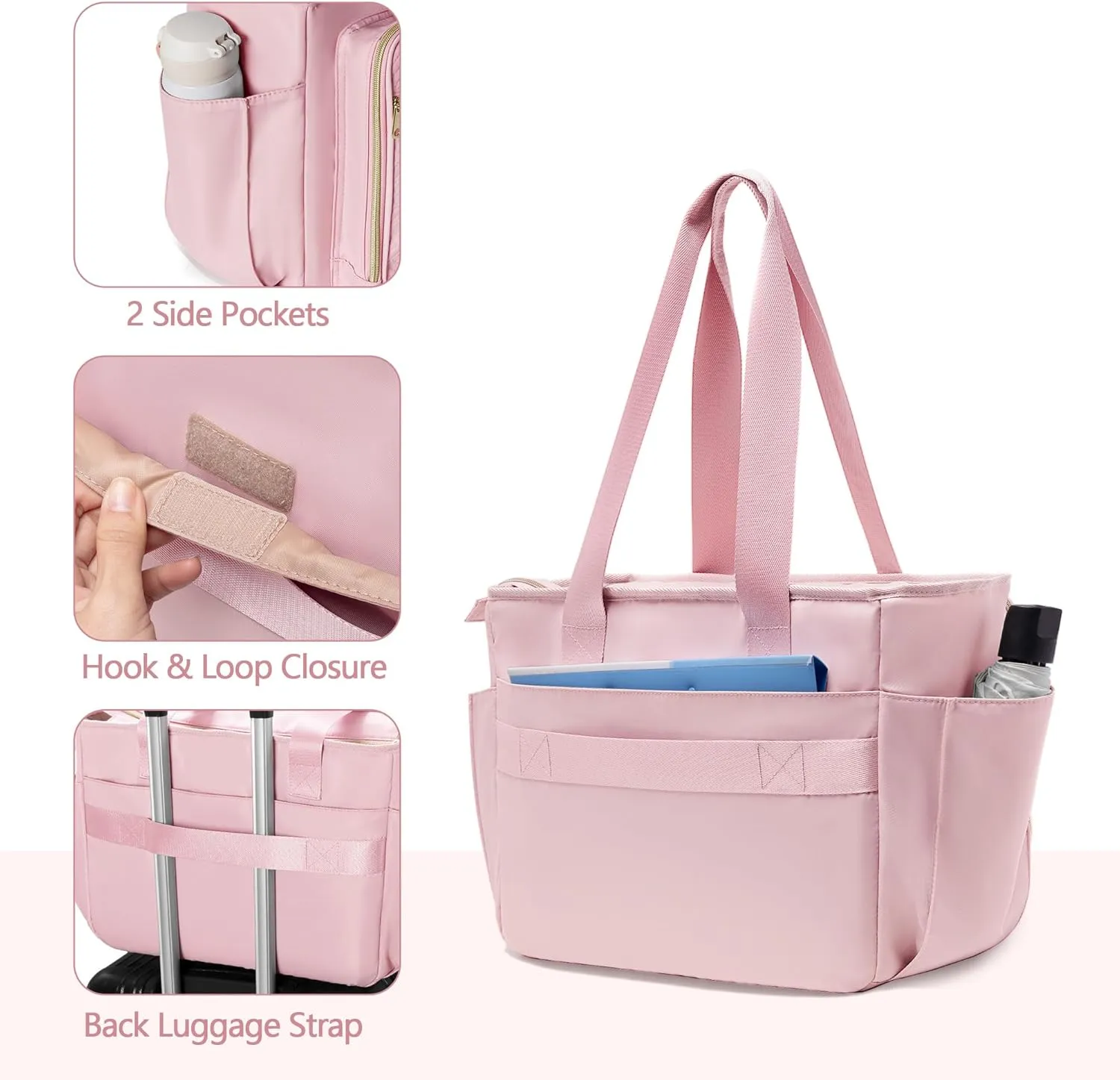 Teacher Tote Bag with Accordion File Organizer Pocket, Large Teacher Work Utility Bag for Women, Pink(Patent Design)
