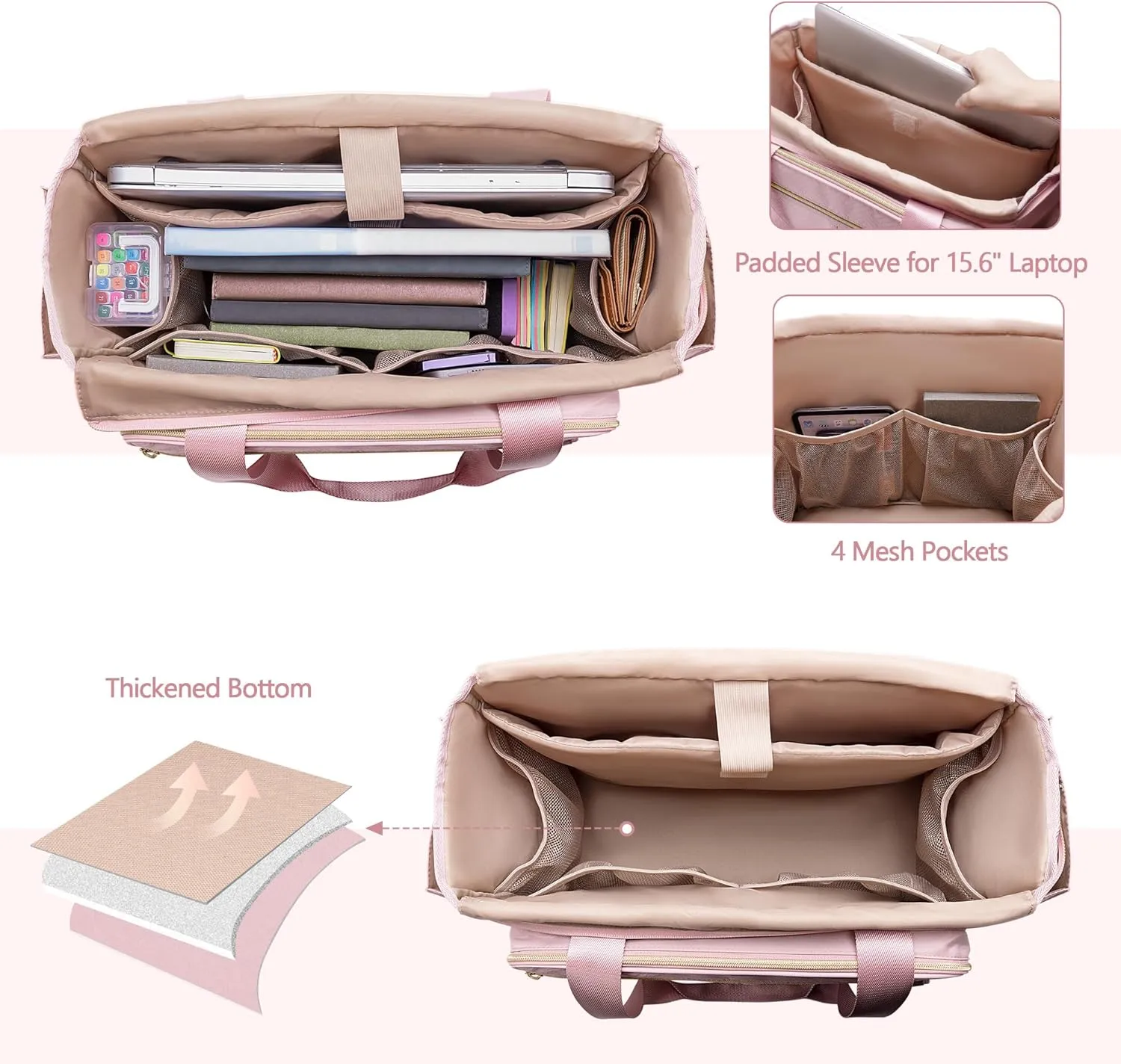 Teacher Tote Bag with Accordion File Organizer Pocket, Large Teacher Work Utility Bag for Women, Pink(Patent Design)