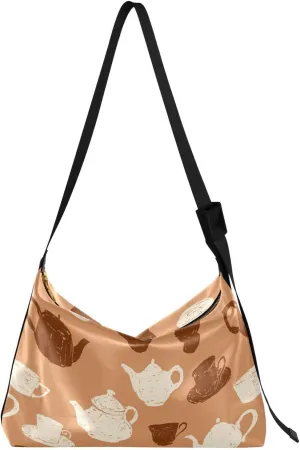 Teacups and The Teapots Hobo Crossbody Bags for Women Leather Large Shoulder Bag Cross Body Trendy Womens Tote Bags Handbag for Travel Shopping