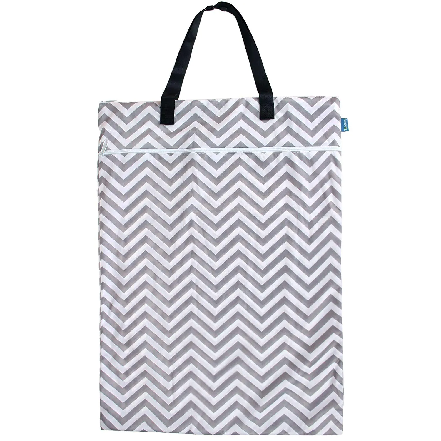 Teamoy Travel Hanging Wet Dry Bag(24.7 x 18 inches) for Cloth Diapers Organizer Tote Bag (L, Beige Chevron)