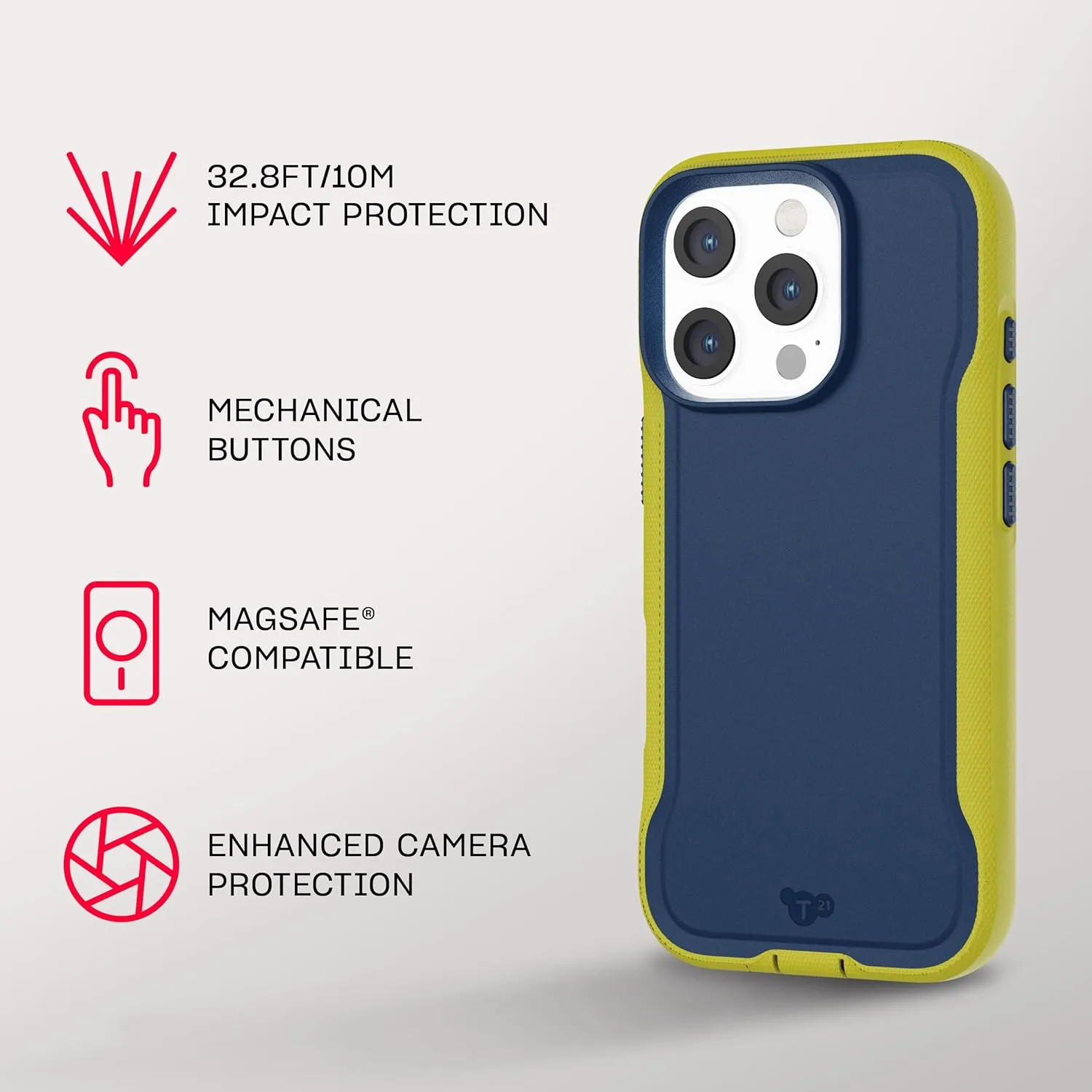 Tech21 EvoPro for iPhone 16 Pro Compatible with MagSafe - Impact Protection Case 21x Military Standard Tested - in Navy/Yellow