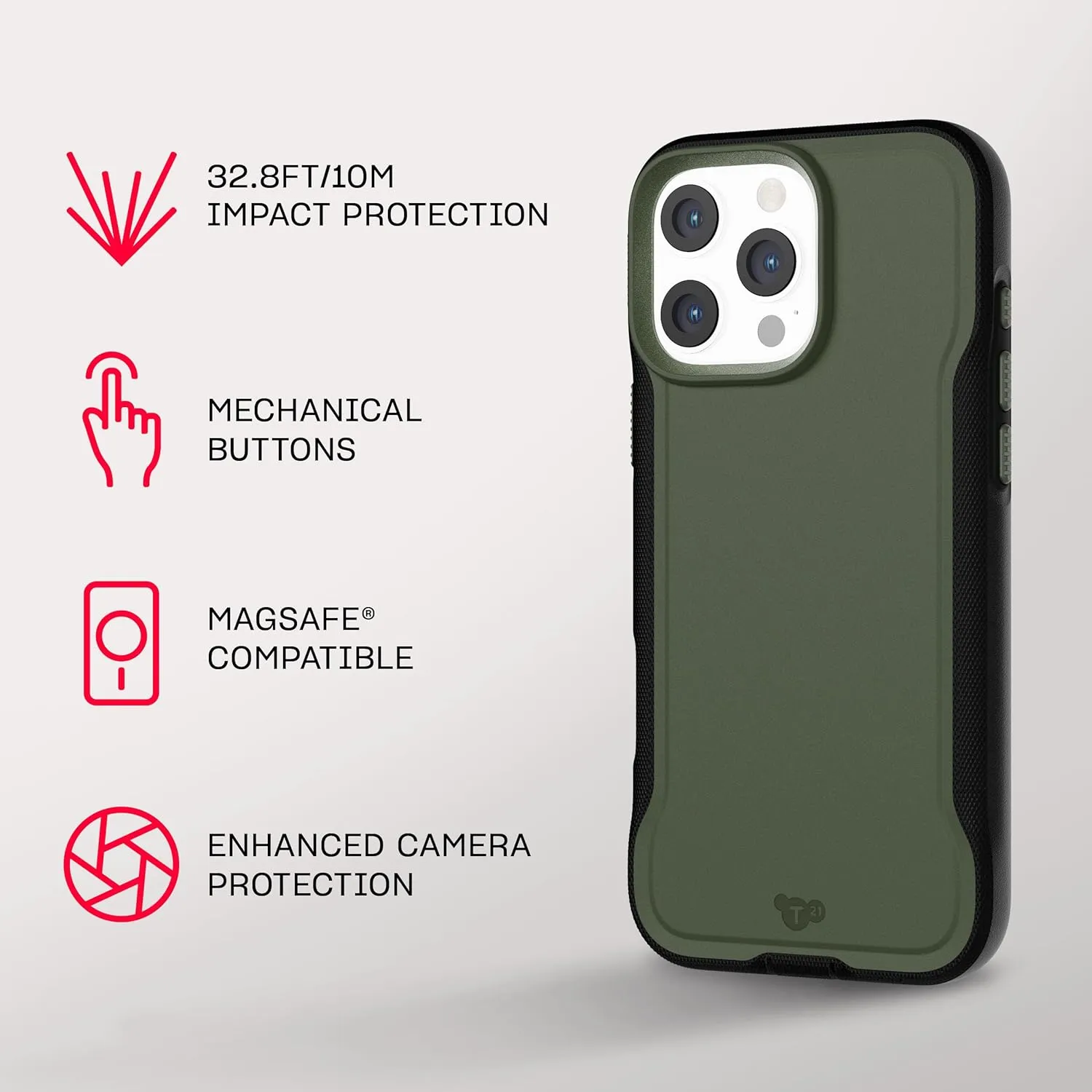 Tech21 EvoPro for iPhone 16 Pro Max Compatible with MagSafe - Impact Protection Case 21x Military Standard Tested - in Khaki/Black