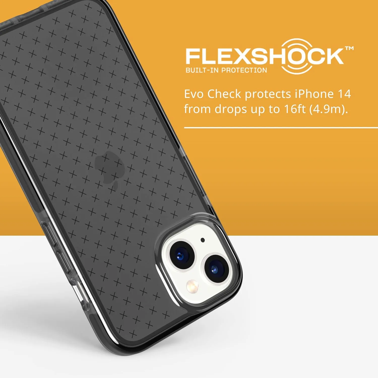 Tech21 iPhone 14 Evo Check – Shock-Absorbing & Slim Protective Phone Case with 16ft FlexShock Multi-Drop Protection & Extra Buttons