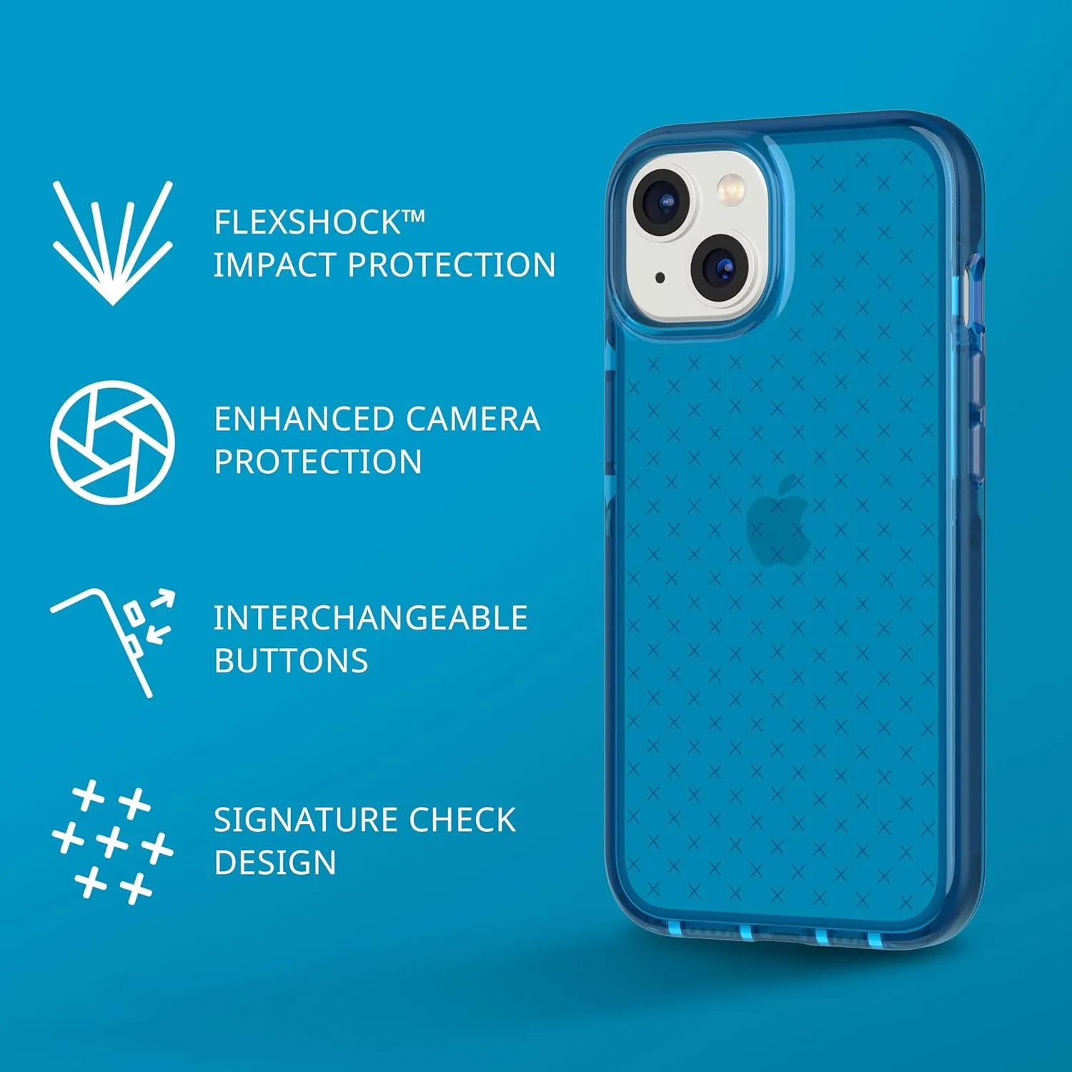 Tech21 iPhone 14 Evo Check – Shock-Absorbing & Slim Protective Phone Case with 16ft FlexShock Multi-Drop Protection & Extra Buttons