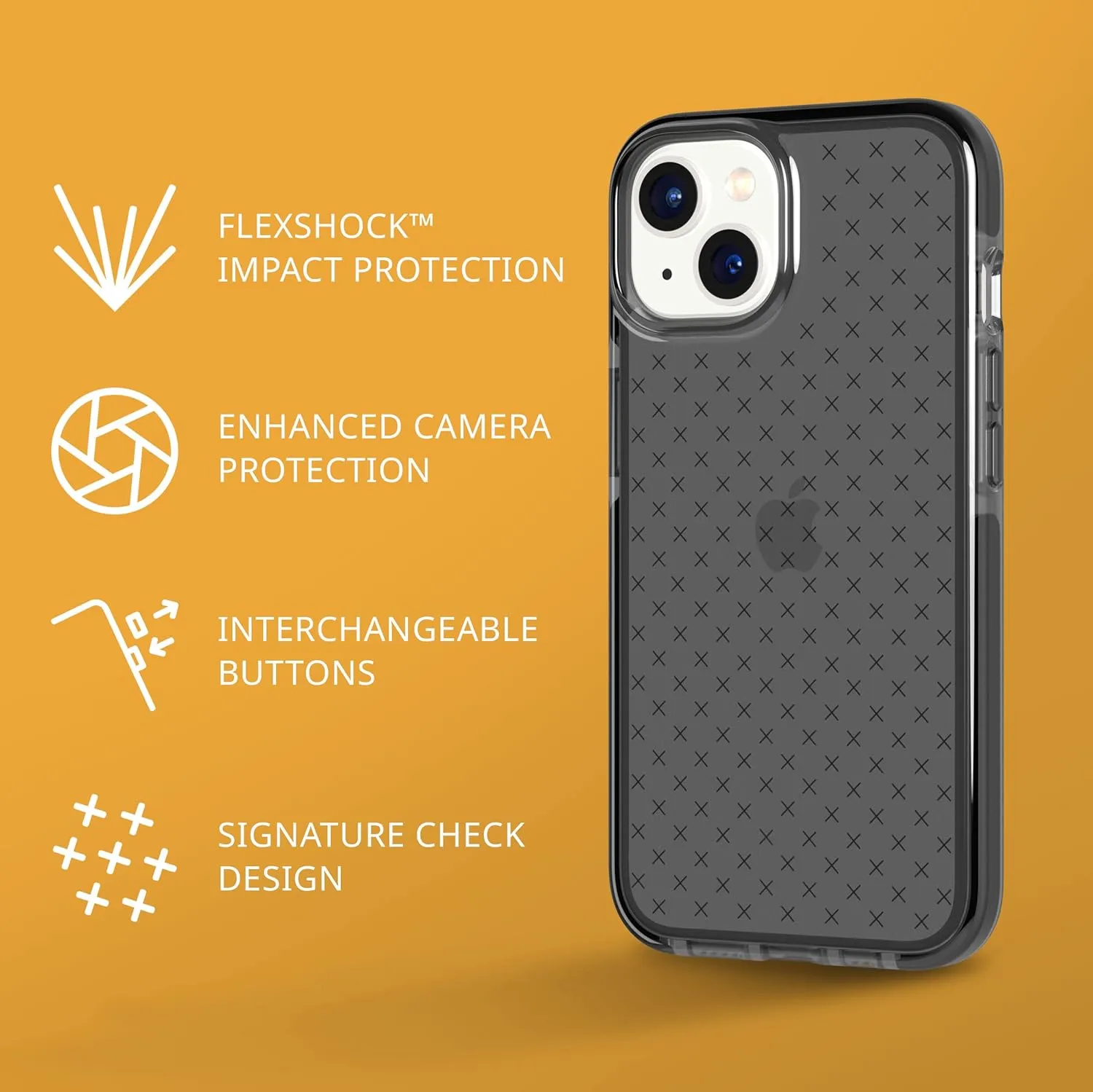 Tech21 iPhone 14 Evo Check – Shock-Absorbing & Slim Protective Phone Case with 16ft FlexShock Multi-Drop Protection & Extra Buttons
