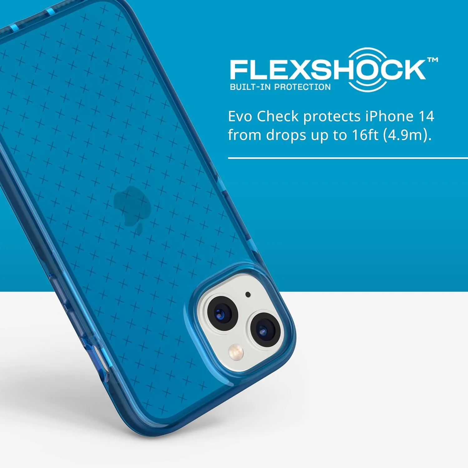 Tech21 iPhone 14 Evo Check – Shock-Absorbing & Slim Protective Phone Case with 16ft FlexShock Multi-Drop Protection & Extra Buttons