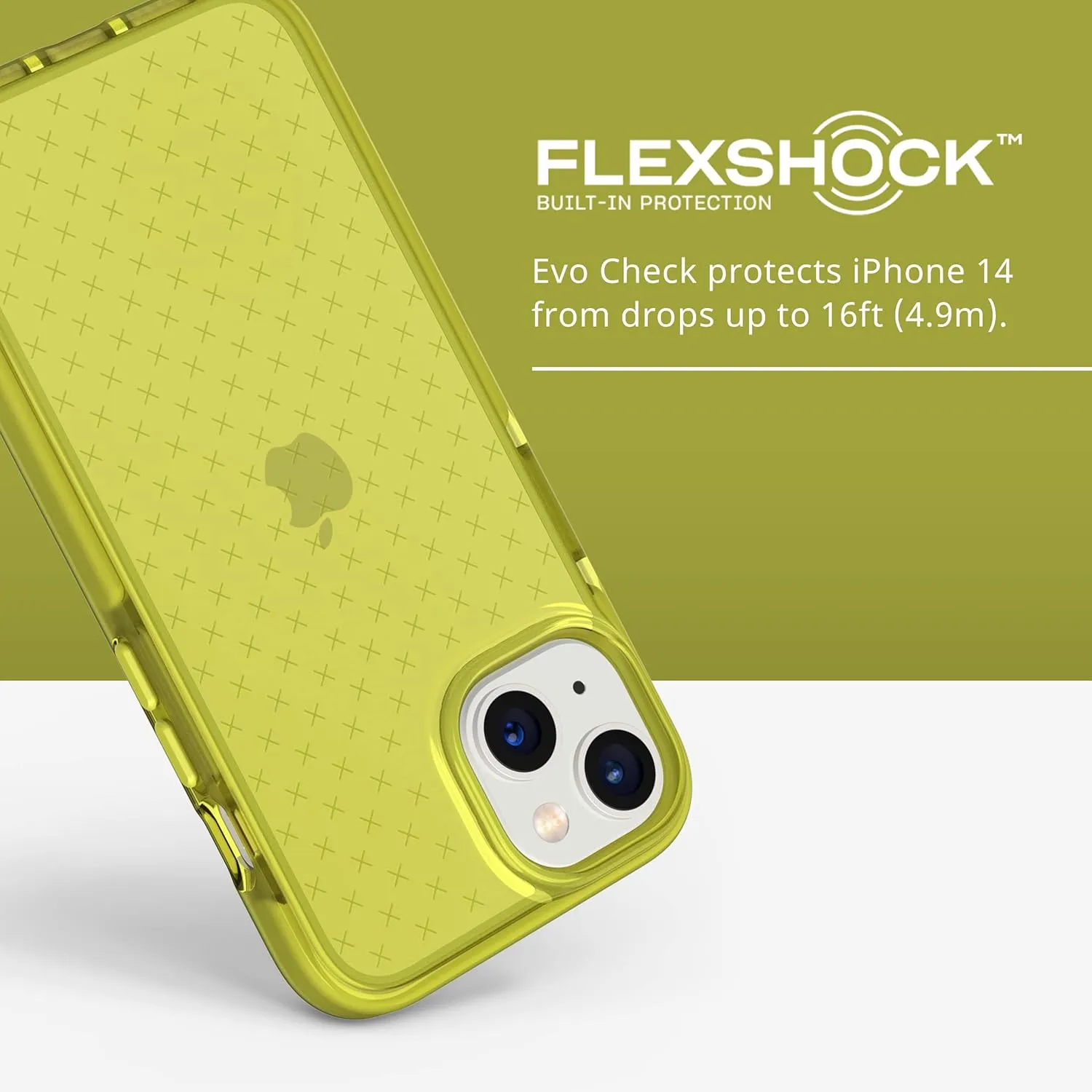 Tech21 iPhone 14 Evo Check – Shock-Absorbing & Slim Protective Phone Case with 16ft FlexShock Multi-Drop Protection & Extra Buttons